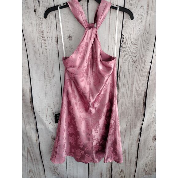 Lulus NEW Got the Key Mauve Satin Floral Jacquard Halter Mini Dress Women Medium - Picture 6 of 14